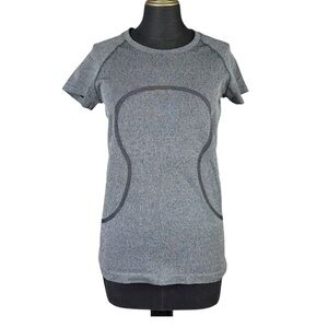 Lululemon Top Short Sleeve Swiftly Tech Grey Black Texture Size 8